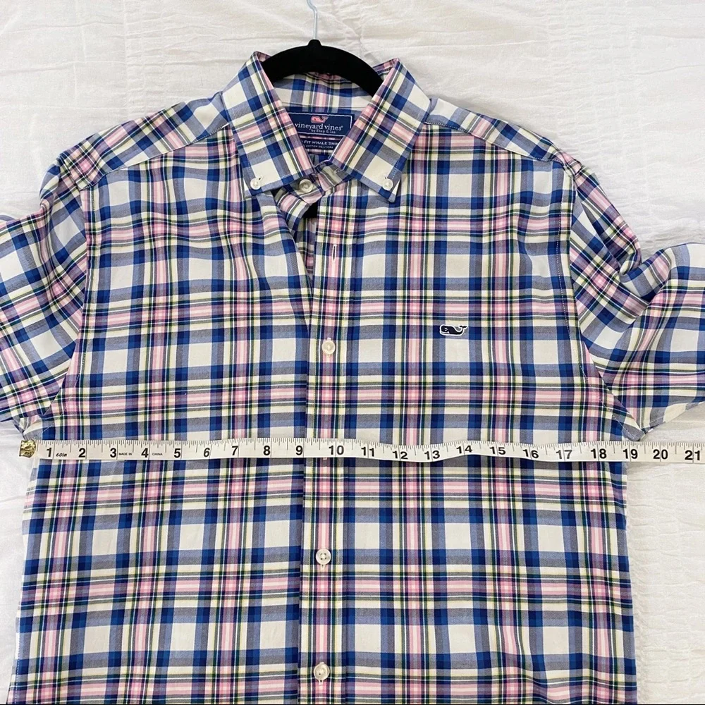 Vineyard Vines Slim Naushon Plaid Whale Shirt Men’s Blue Pink White Size Small - Picture 8 of 8